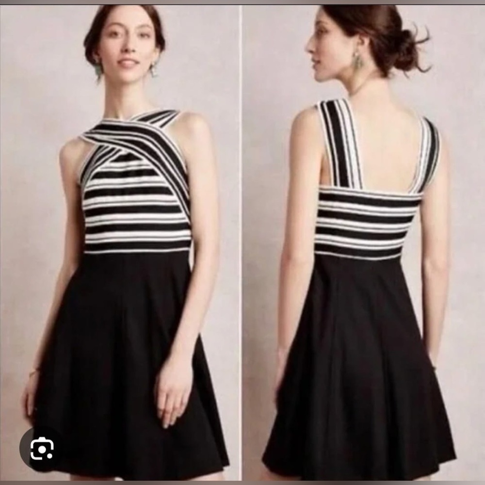 Maeve Anthropologie Monochrome Striped Mini Dress